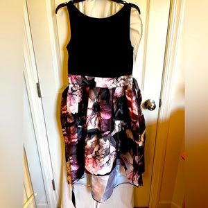 SLNY Woman’s Black & Pink Tea Length Gown, Size 10